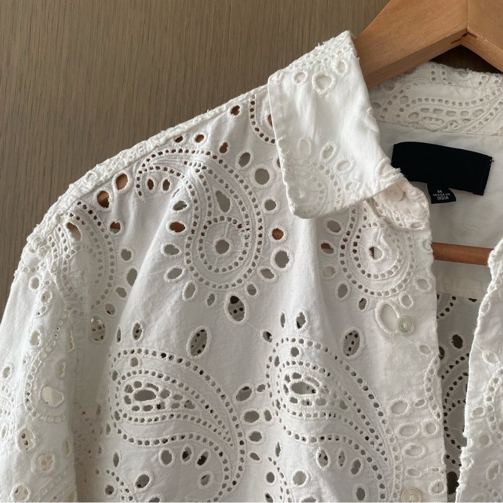Nili Lotan White Eyelet Button-Down Shirt - Picture 4 of 12